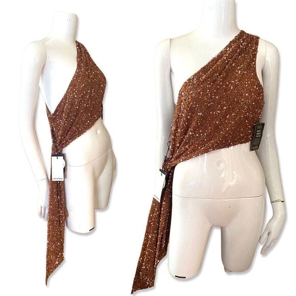 Retroféte Quinn sz L bead sequin one shoulder going out top evening Revolve NWT - Picture 6 of 12